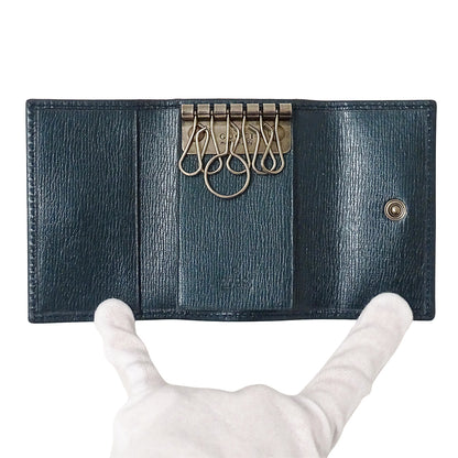 GUCCI グッチ キーケース インターロッキングG メタリックブルーグリーン 256337 レザー メンズ 【中古】