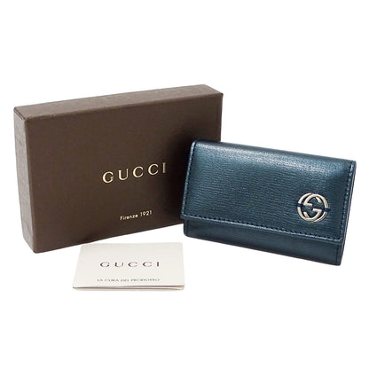 GUCCI グッチ キーケース インターロッキングG メタリックブルーグリーン 256337 レザー メンズ 【中古】