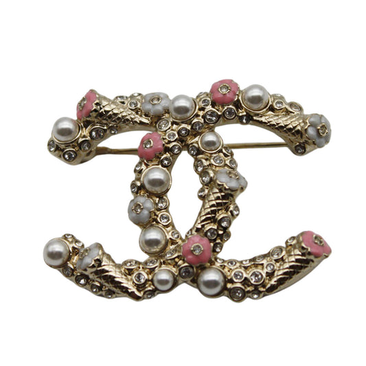 CHANEL シャネル ココマーク ブローチ メタル ゴールド ピンク レディース 【中古】