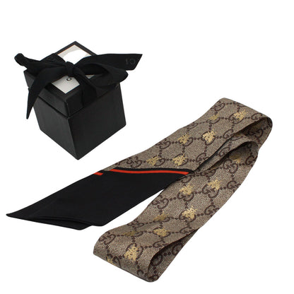 GUCCI グッチ GGビー ネックボウ スカーフ グレー ネイビー シルク レディース メンズ 【中古】