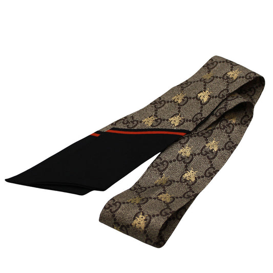 GUCCI グッチ GGビー ネックボウ スカーフ グレー ネイビー シルク レディース メンズ 【中古】