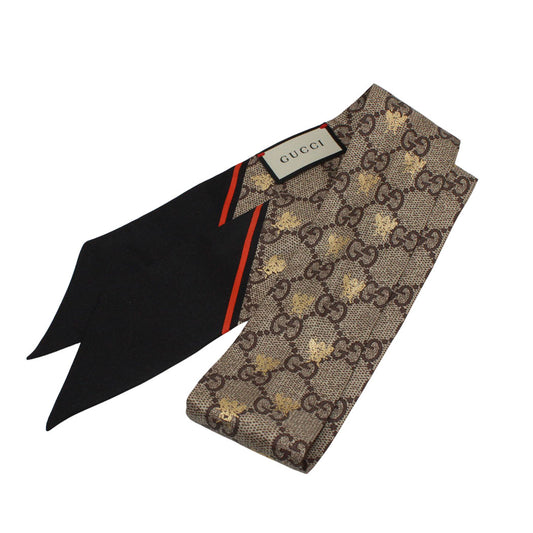 GUCCI グッチ GGビー ネックボウ スカーフ グレー ネイビー シルク レディース メンズ 【中古】