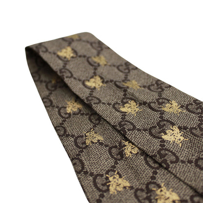 GUCCI グッチ GGビー ネックボウ スカーフ グレー ネイビー シルク レディース メンズ 【中古】