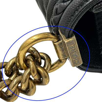 CHANEL シャネル ショルダーバッグ ボーイシャネル Vステッチ ブラック レディース ソフトキャビアスキン チェーンショルダー