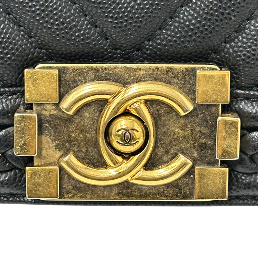 CHANEL シャネル ショルダーバッグ ボーイシャネル Vステッチ ブラック レディース ソフトキャビアスキン チェーンショルダー