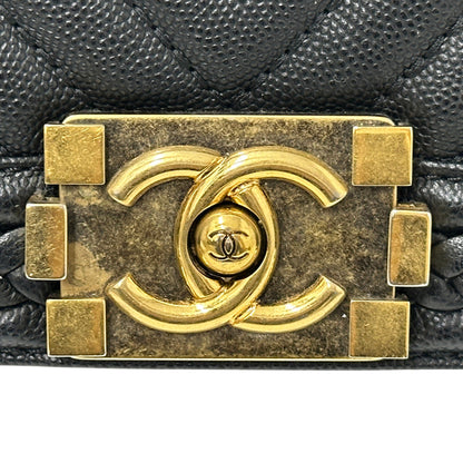 CHANEL シャネル ショルダーバッグ ボーイシャネル Vステッチ ブラック レディース ソフトキャビアスキン チェーンショルダー