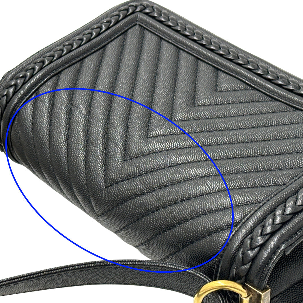 CHANEL シャネル ショルダーバッグ ボーイシャネル Vステッチ ブラック レディース ソフトキャビアスキン チェーンショルダー