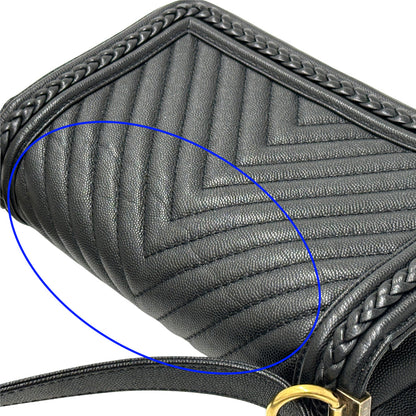 CHANEL シャネル ショルダーバッグ ボーイシャネル Vステッチ ブラック レディース ソフトキャビアスキン チェーンショルダー
