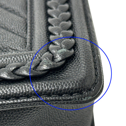 CHANEL シャネル ショルダーバッグ ボーイシャネル Vステッチ ブラック レディース ソフトキャビアスキン チェーンショルダー