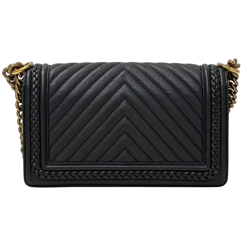 CHANEL シャネル ショルダーバッグ ボーイシャネル Vステッチ ブラック レディース ソフトキャビアスキン チェーンショルダー