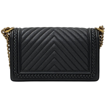 CHANEL シャネル ショルダーバッグ ボーイシャネル Vステッチ ブラック レディース ソフトキャビアスキン チェーンショルダー