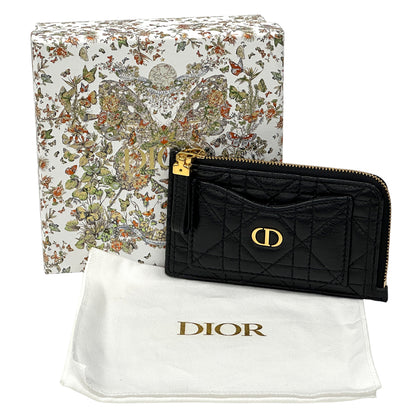 Dior ディオール カロ コスモス ジップカードホルダー コインケース ブラック ゴールド金具 レザー レディース 【中古】