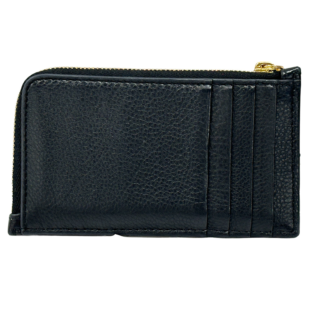 Dior ディオール カロ コスモス ジップカードホルダー コインケース ブラック ゴールド金具 レザー レディース 【中古】