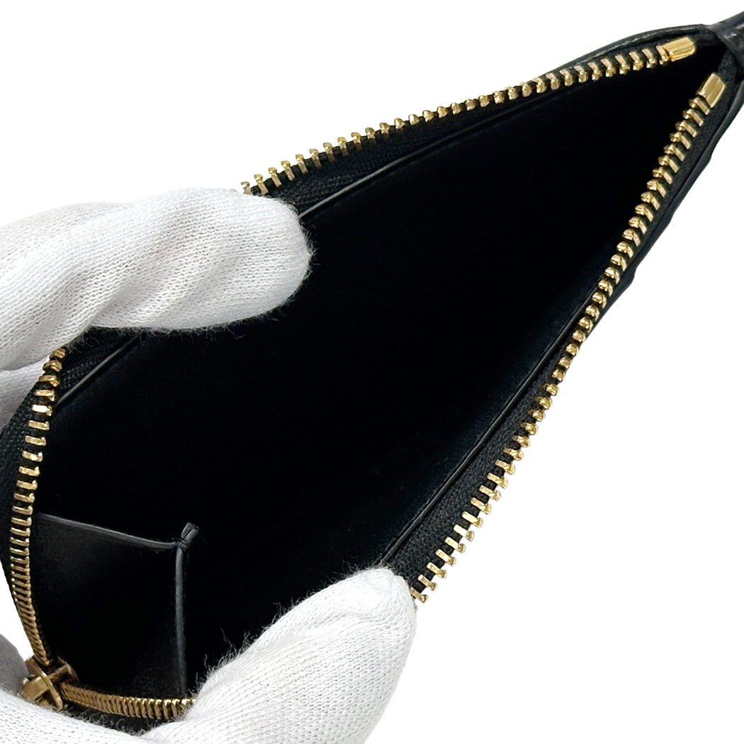 Dior ディオール カロ コスモス ジップカードホルダー コインケース ブラック ゴールド金具 レザー レディース 【中古】