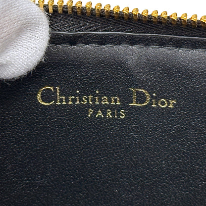 Dior ディオール カロ コスモス ジップカードホルダー コインケース ブラック ゴールド金具 レザー レディース 【中古】