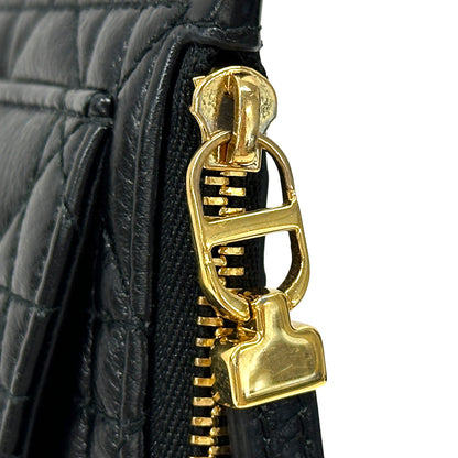 Dior ディオール カロ コスモス ジップカードホルダー コインケース ブラック ゴールド金具 レザー レディース 【中古】