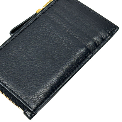 Dior ディオール カロ コスモス ジップカードホルダー コインケース ブラック ゴールド金具 レザー レディース 【中古】