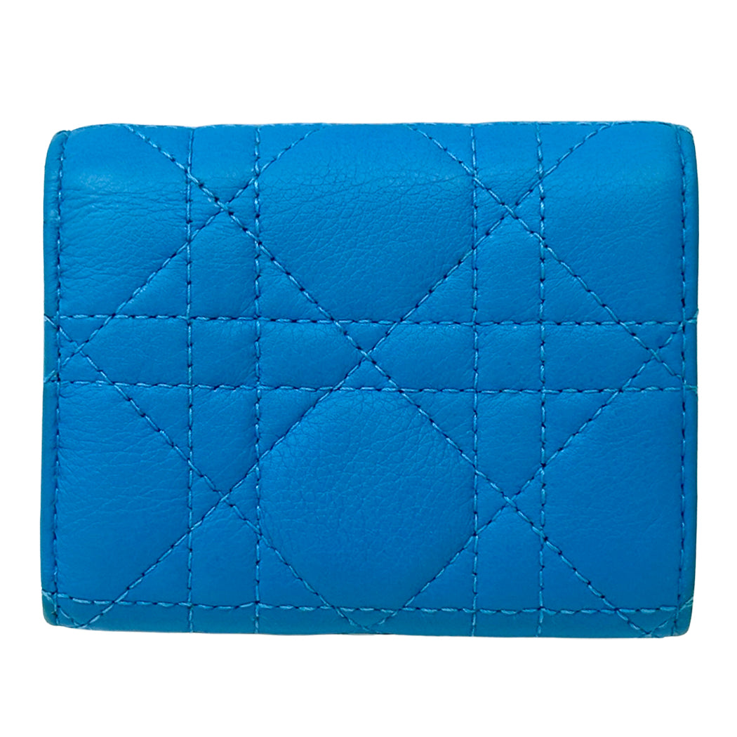 Dior ディオール 三つ折り財布 カロ ブルー レザー レディース 【中古】