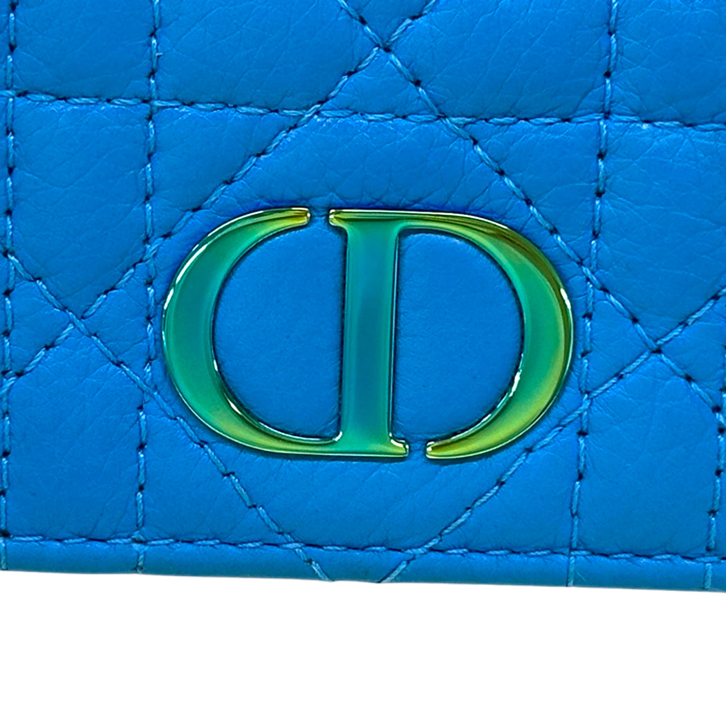 Dior ディオール 三つ折り財布 カロ ブルー レザー レディース 【中古】