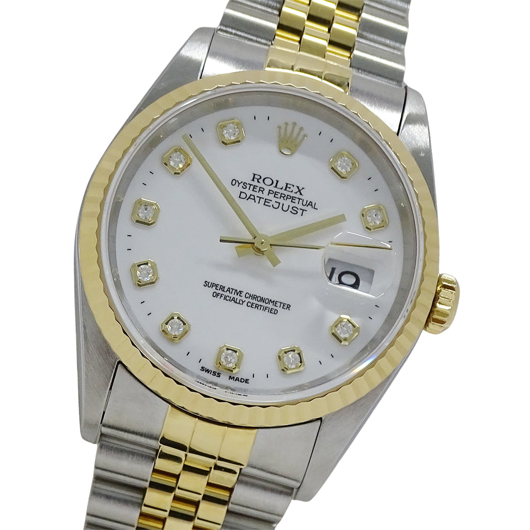 ROLEX ロレックス デイトジャスト 16233G W番 メンズ 腕時計 自動巻き AT SS YG ダイヤモンド 磨き済み【中古】