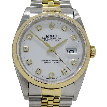 ROLEX ロレックス デイトジャスト 16233G W番 メンズ 腕時計 自動巻き AT SS YG ダイヤモンド 磨き済み【中古】