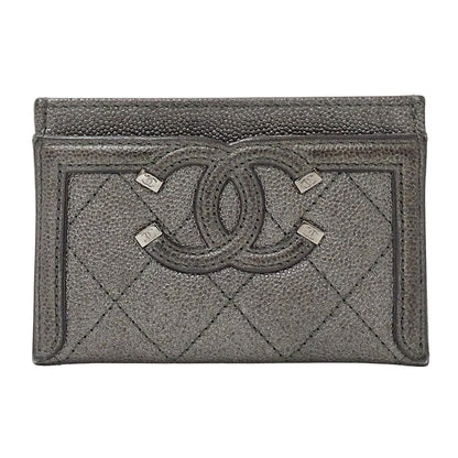 CHANEL シャネル カードケース マトラッセ CCフィリグリー グレー シルバー金具 キャビアスキン レディース 【中古】