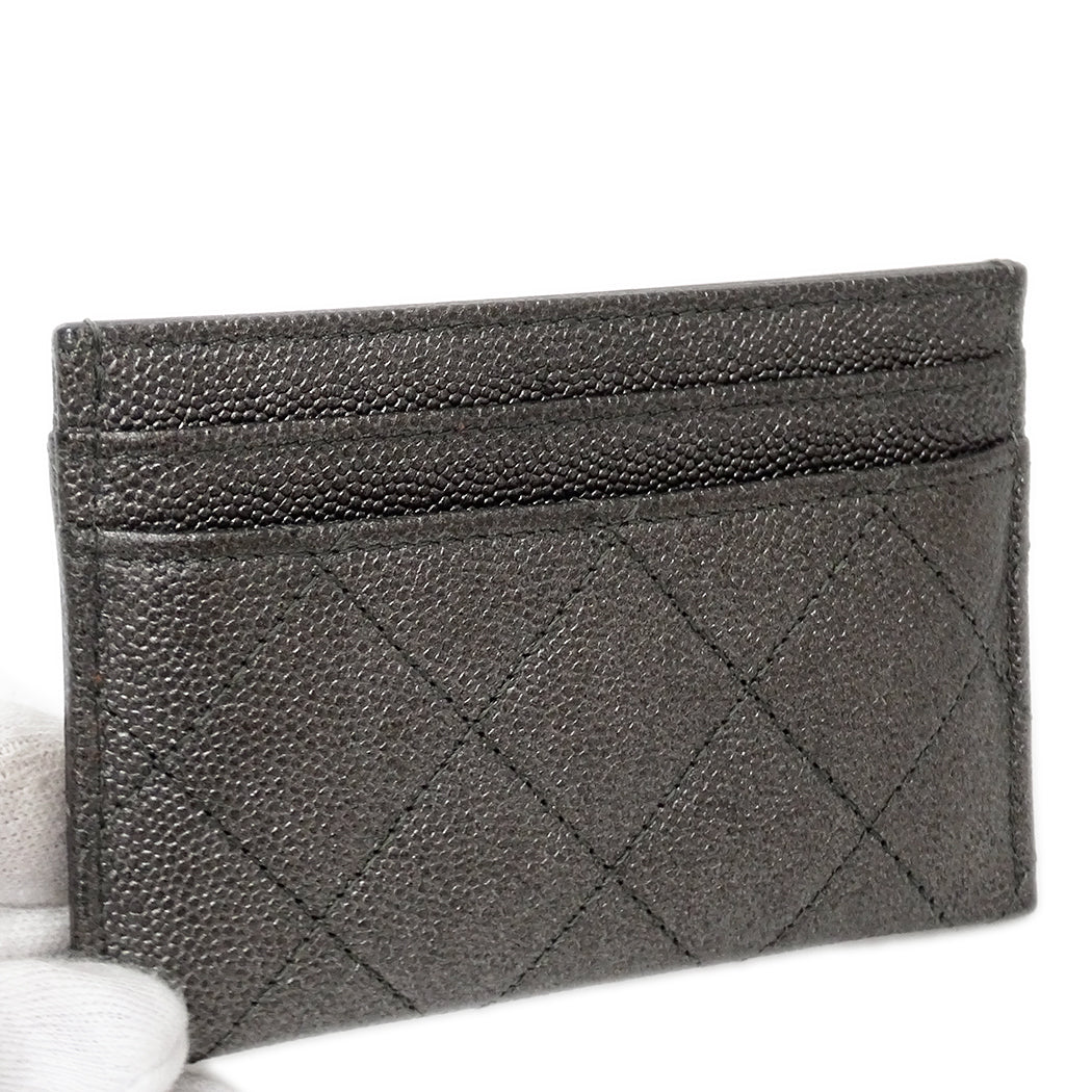 CHANEL シャネル カードケース マトラッセ CCフィリグリー グレー シルバー金具 キャビアスキン レディース 【中古】