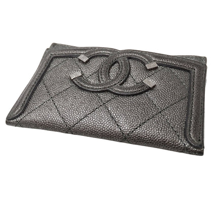 CHANEL シャネル カードケース マトラッセ CCフィリグリー グレー シルバー金具 キャビアスキン レディース 【中古】