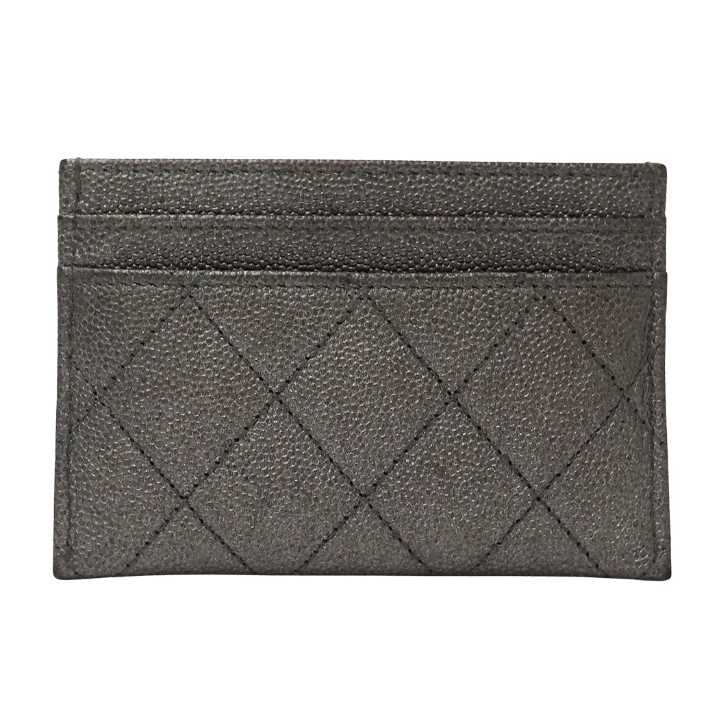 CHANEL シャネル カードケース マトラッセ CCフィリグリー グレー シルバー金具 キャビアスキン レディース 【中古】