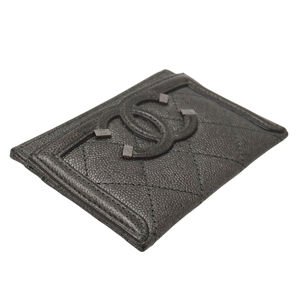 CHANEL シャネル カードケース マトラッセ CCフィリグリー グレー シルバー金具 キャビアスキン レディース 【中古】
