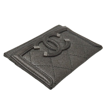 CHANEL シャネル カードケース マトラッセ CCフィリグリー グレー シルバー金具 キャビアスキン レディース 【中古】