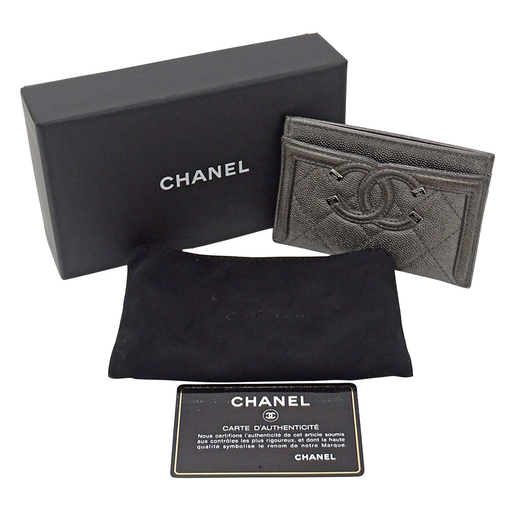 CHANEL シャネル カードケース マトラッセ CCフィリグリー グレー シルバー金具 キャビアスキン レディース 【中古】