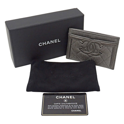 CHANEL シャネル カードケース マトラッセ CCフィリグリー グレー シルバー金具 キャビアスキン レディース 【中古】