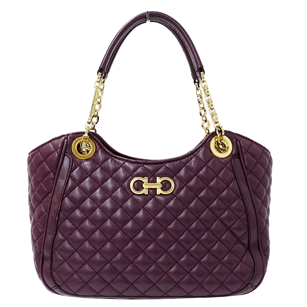 Ferragamo フェラガモ トートバッグ ダブルガンチーニ パープル レザー レディース 【中古】
