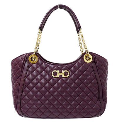 Ferragamo フェラガモ トートバッグ ダブルガンチーニ パープル レザー レディース 【中古】
