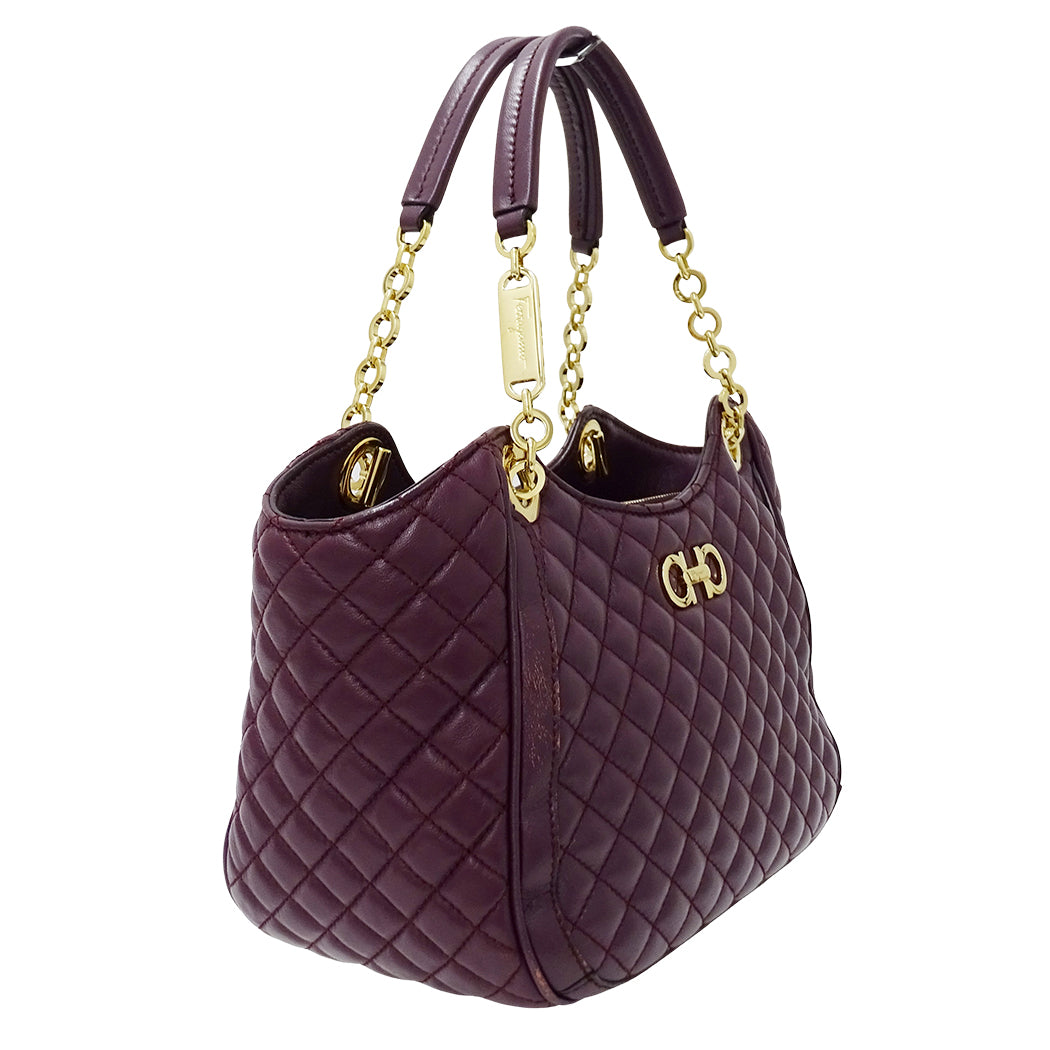 Ferragamo フェラガモ トートバッグ ダブルガンチーニ パープル レザー レディース 【中古】