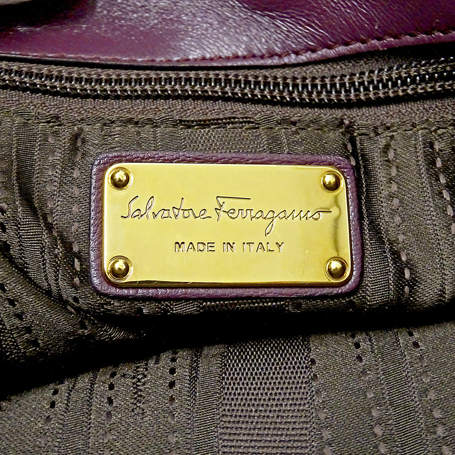 Ferragamo フェラガモ トートバッグ ダブルガンチーニ パープル レザー レディース 【中古】