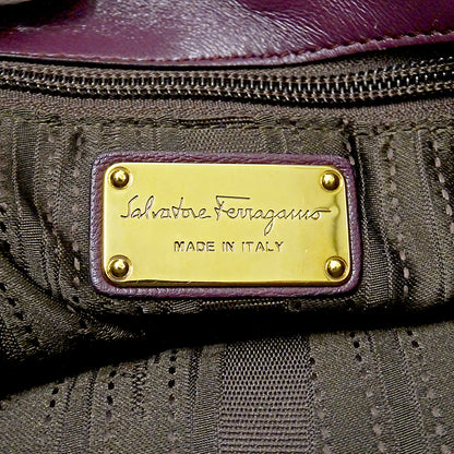 Ferragamo フェラガモ トートバッグ ダブルガンチーニ パープル レザー レディース 【中古】