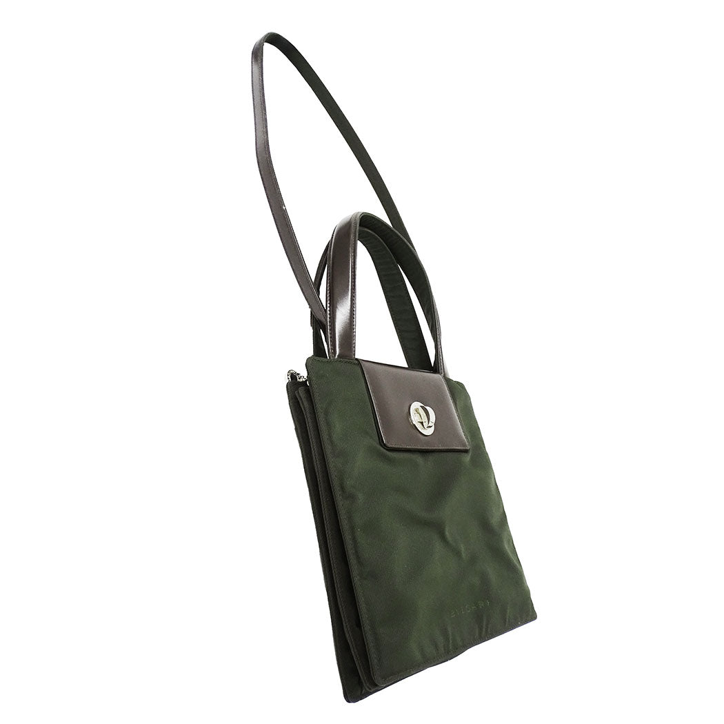 BVLGARI ブルガリ 2wayバッグ クラシコ カーキグリーン レザー レディース 【中古】