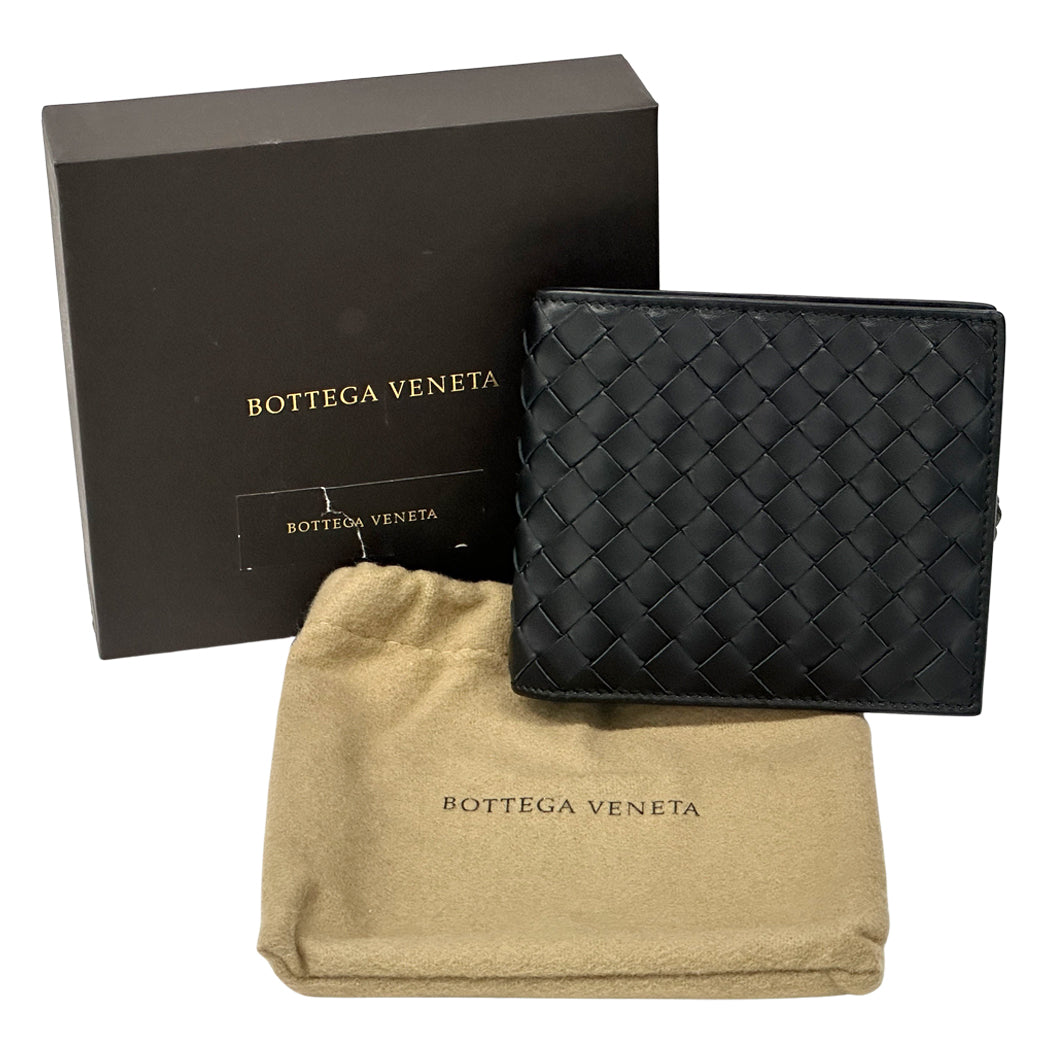 BOTTEGAVENETA ボッテガ・ヴェネタ 二つ折り財布 イントレチャート ブラック レザー メンズ 【中古】