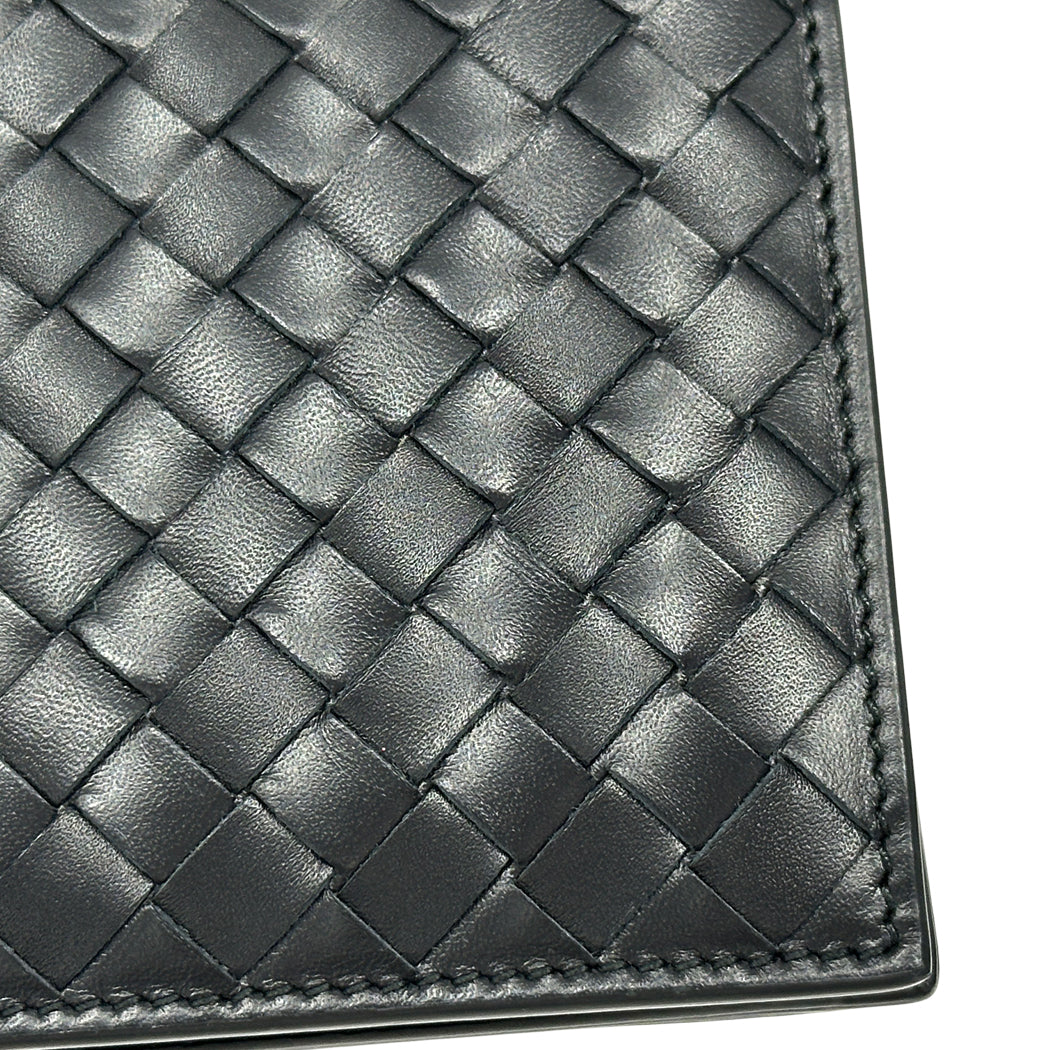 BOTTEGAVENETA ボッテガ・ヴェネタ 二つ折り財布 イントレチャート ブラック レザー メンズ 【中古】