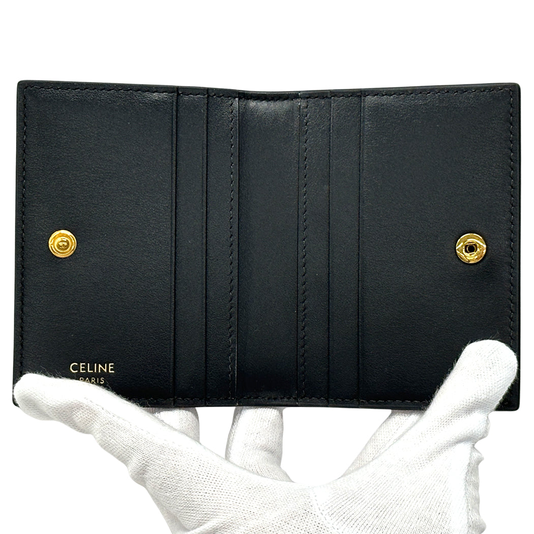 CELINE セリーヌ バイフォールド トリオンフ カードホルダー カードケース ブラック ゴールド金具 10P353DPV.38NO レディース 【中古】