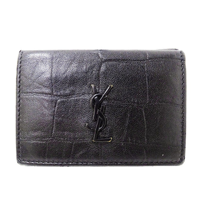 SAINT LAURENT サンローラン 三つ折り財布 ブラック レザー レディース 【中古】