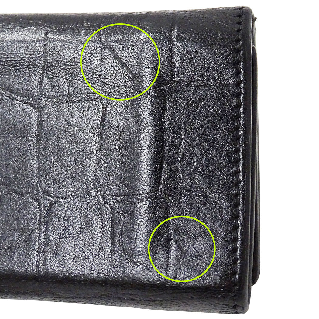 SAINT LAURENT サンローラン 三つ折り財布 ブラック レザー レディース 【中古】