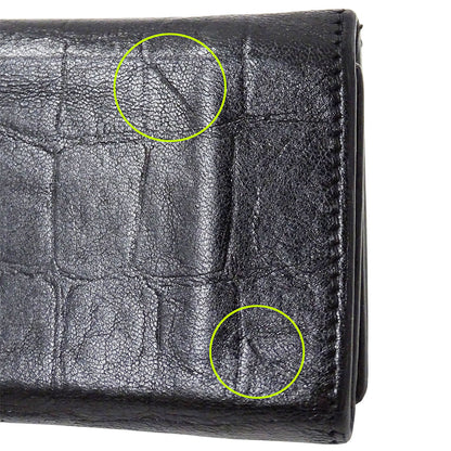 SAINT LAURENT サンローラン 三つ折り財布 ブラック レザー レディース 【中古】