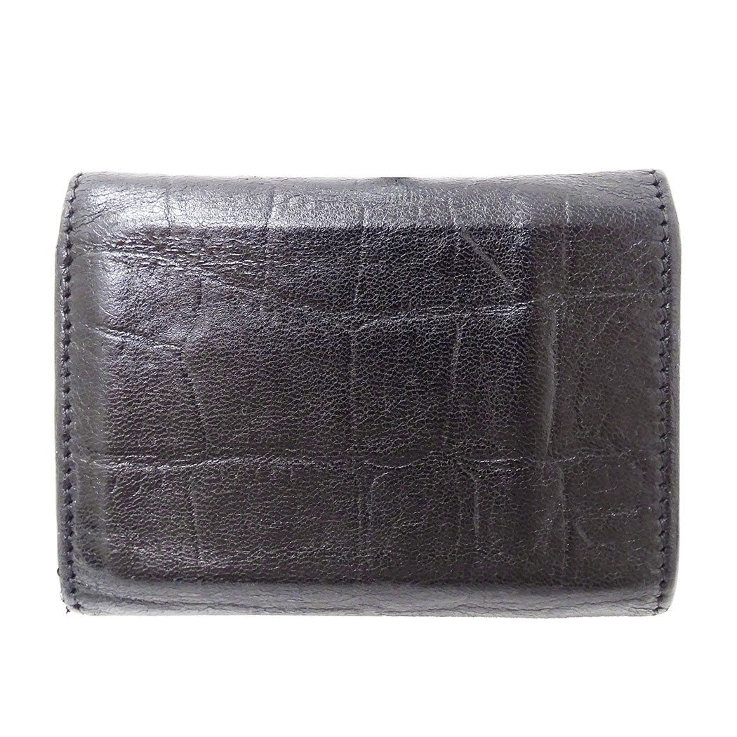 SAINT LAURENT サンローラン 三つ折り財布 ブラック レザー レディース 【中古】