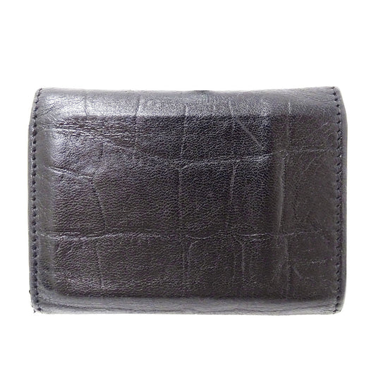 SAINT LAURENT サンローラン 三つ折り財布 ブラック レザー レディース 【中古】