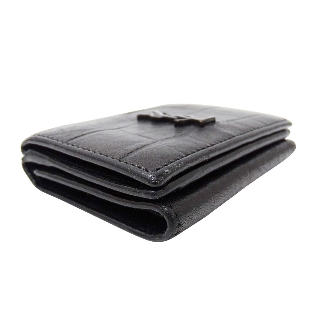 SAINT LAURENT サンローラン 三つ折り財布 ブラック レザー レディース 【中古】
