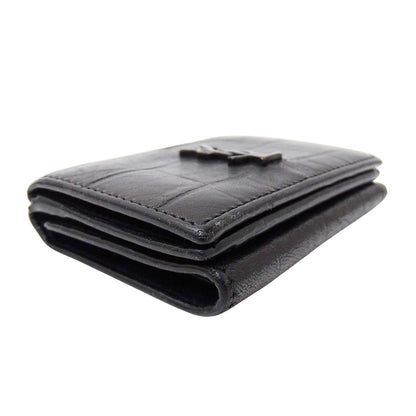 SAINT LAURENT サンローラン 三つ折り財布 ブラック レザー レディース 【中古】