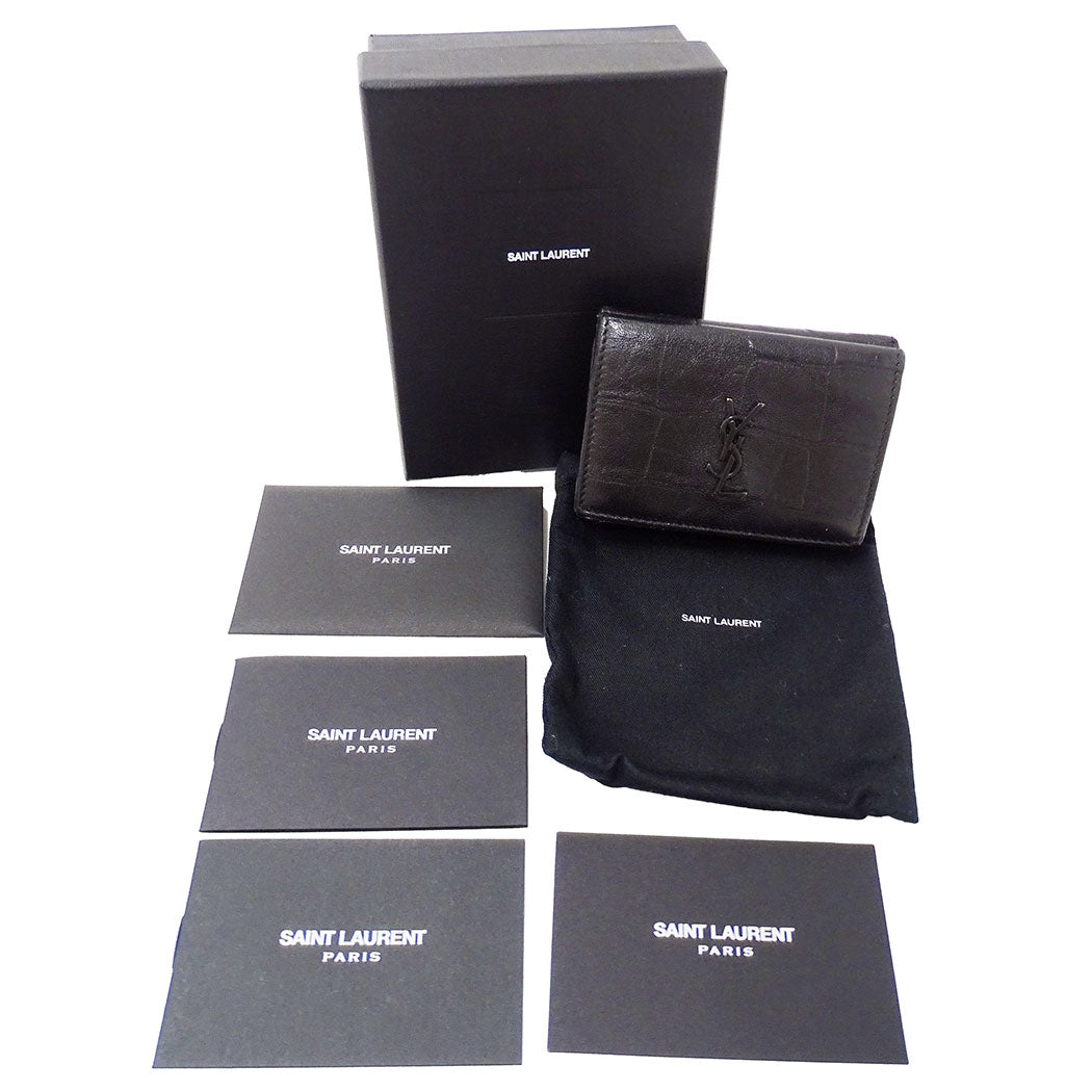 SAINT LAURENT サンローラン 三つ折り財布 ブラック レザー レディース 【中古】